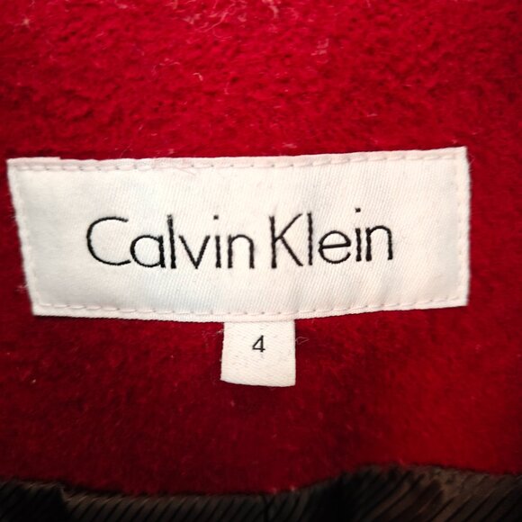 CALVIN KLEIN Wool-Blend Coat with Belt Pockets Red Size 4 - Picture 3 of 12
